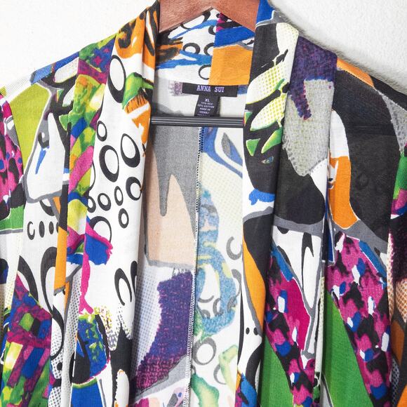 Anna Sui Silk Blend Abstract Print Cardigan XL Artful Statement - Picture 4 of 9
